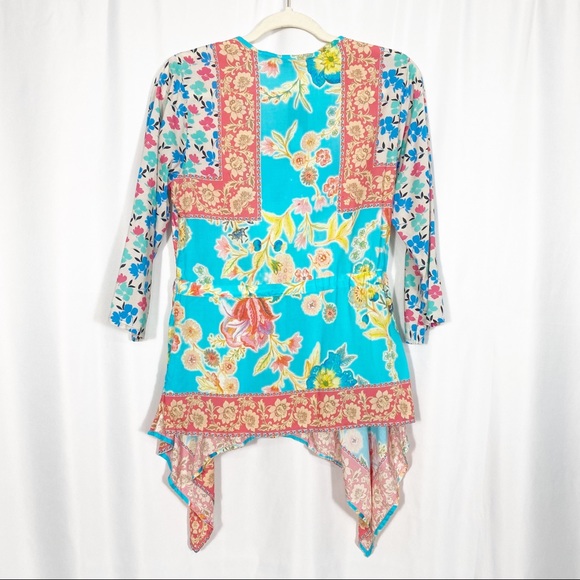 Anthropologie X Tolani Collection Patchwork Floral Boho Top Handkerchief Hem - Picture 4 of 12